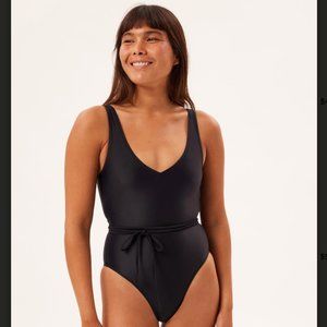 Girlfriend Collective Black Isla Wrap Tie One Piece, Size M